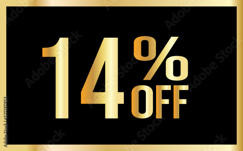 14% discount. Golden numbers with black background. Banner for shopping, print, web, sale illustration