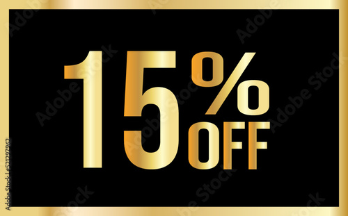 15% discount. Golden numbers with black background. Banner for shopping, print, web, sale illustration