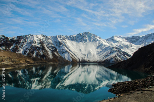 Lake and mountains of Embalse el Yeso in Chile