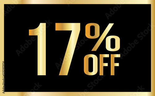 17% discount. Golden numbers with black background. Banner for shopping, print, web, sale illustration