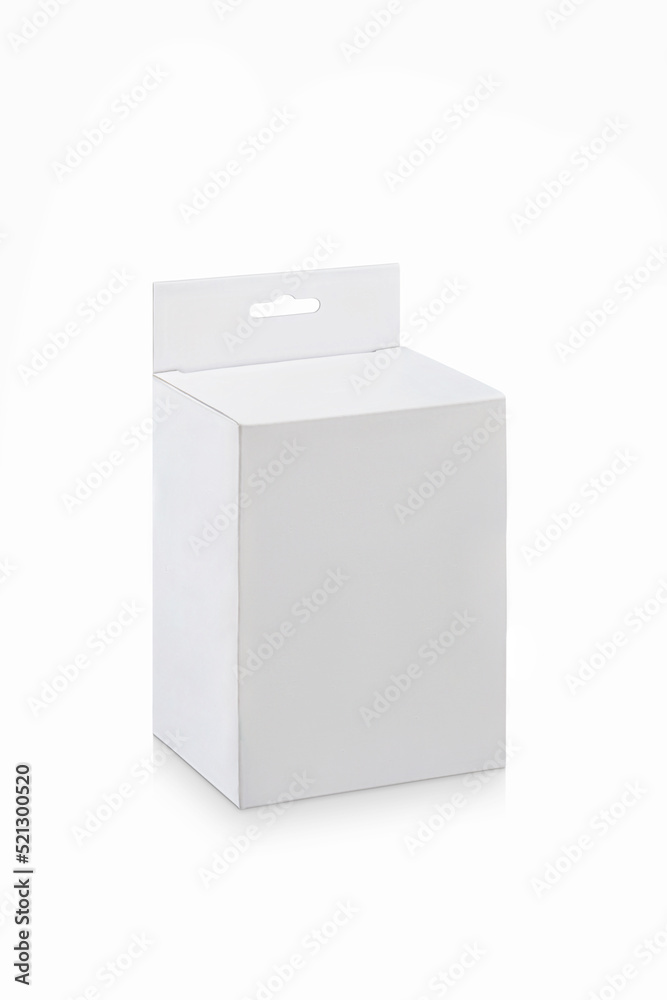 Three quarter view of white rectangular cardboard box, isolated on white Three quarter view of white rectangular cardboard box, isolated on white