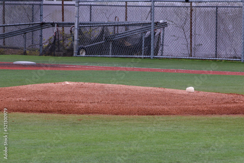 Empty baseball pitchers mound with a white rosin bag