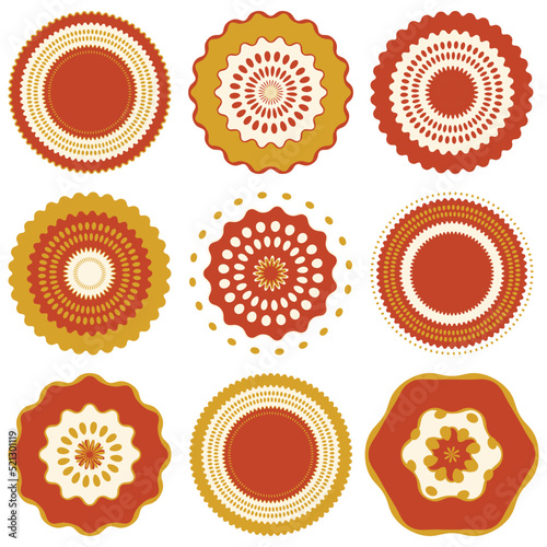 Geometric aboriginal art icon. Ethnic tribal rounded ornament. Afican, australian motiph. Dots painting. Vector illustration, template design for cloth, card, fabric