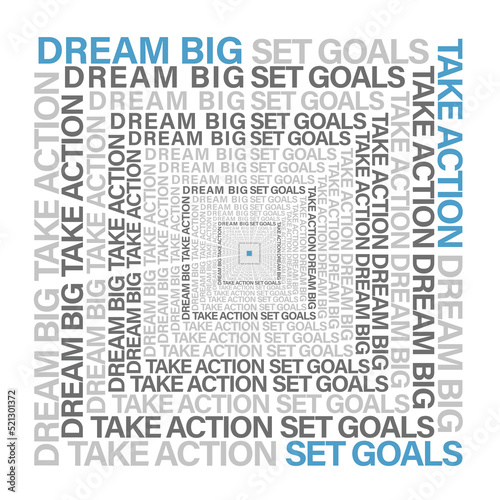 Dream Big set goals take action word cloud on white background