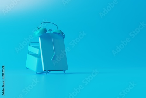 An alarm clock made of a notebook, pencils and other school supplies. Back to school concept. 3d render, 3d