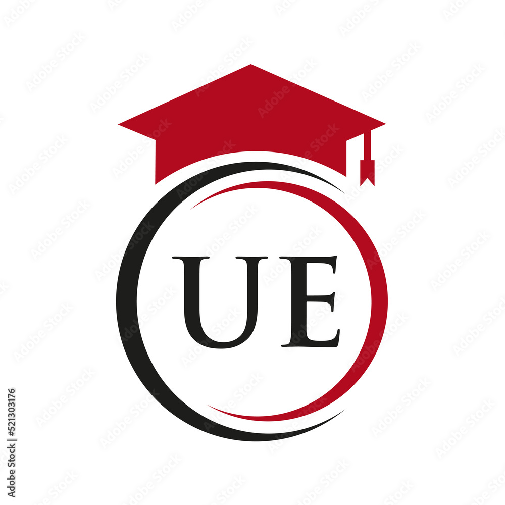 Letter UE Education Logo Concept With Educational Graduation Hat Vector Template Letter UE Education Logo Concept With Educational Graduation Hat Vector Template