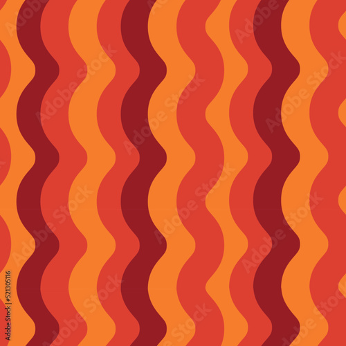 Abstract retro 70s groovy waves seamless pattern in orange red and brown. For retro posters, backgrounds, textures, textile and home décor 