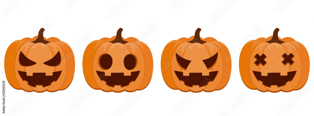 Set pumpkin on a white background. Orange pumpkin with a smile for your Halloween design. Vector illustration. Set pumpkin on a white background. Orange pumpkin with a smile for your Halloween design. Vector illustration.