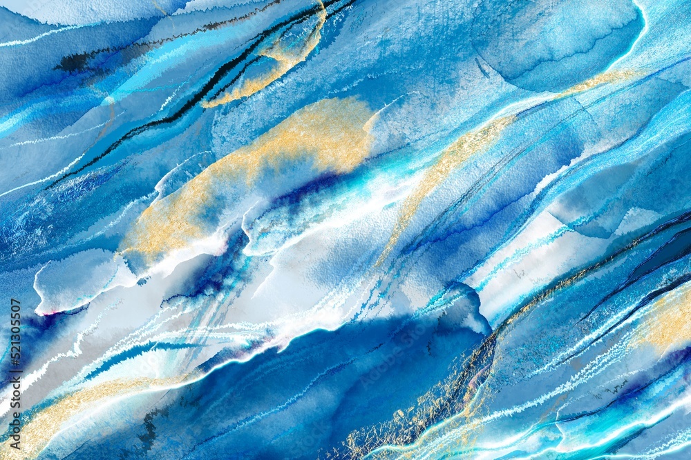 Luxury abstract fluid art painting in alcohol ink and watercolor technique, mixture of grey, blue and gold paints.Great wallpaper for bedroom, kids room and other space. Luxury abstract fluid art painting in alcohol ink and watercolor technique, mixture of grey, blue and gold paints.Great wallpaper for bedroom, kids room and other space.