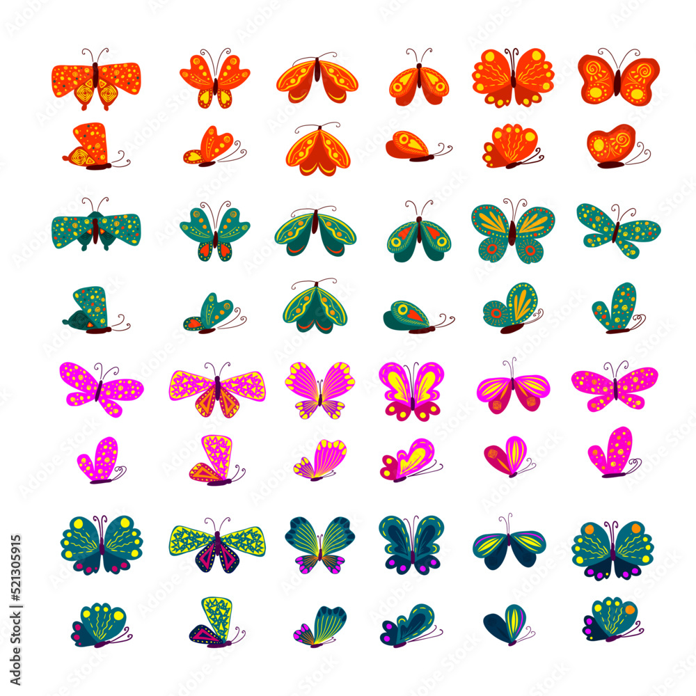 Obraz premium Set of colored butterflies. Vector illustration