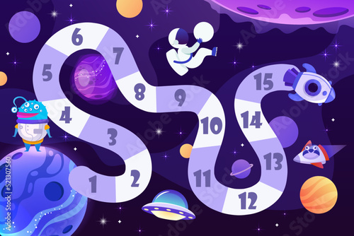 Board game. Template for printing. Vector flat illustration. Numbers, start and finish.