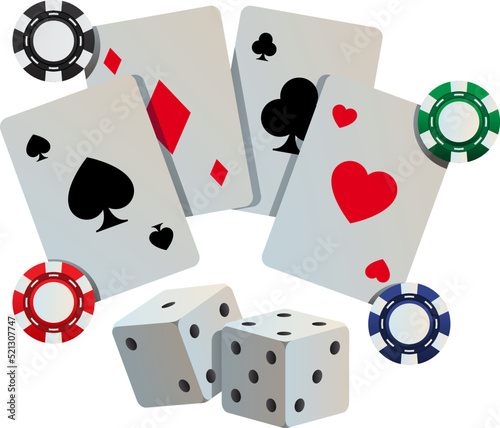 Casino Cards, Dices and Gaming Chips