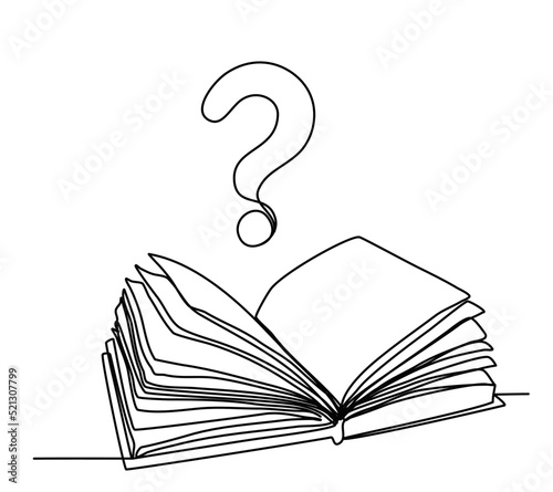  Open Book with Mark Question  Continuous Line Drawing  Book Pages  isolated minimalistic trendy style Vector Illustration Black on White