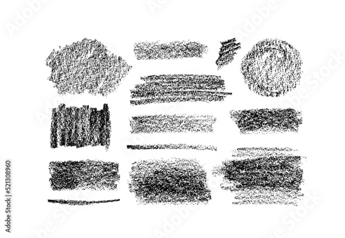 Charcoal bold vector smears set. Light soft texture of black charcoal pencil. Hand drawn scribble sketch banners. Collection of vector grungy graphite pencil wide strokes. Abstarct backgrounds