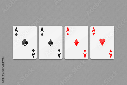 Four aces cards in series on the white background