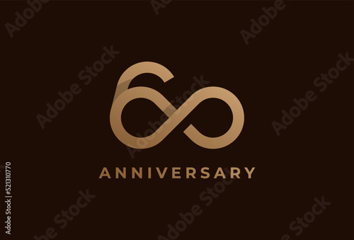 Number 60 Logo, Number 60 with infinity icon combination, can be used for birthday and business logo templates, flat design logo, vector illustration