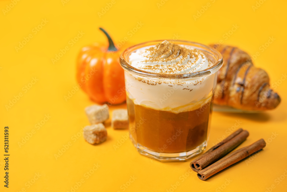 Pumpkin spiced Latte Coffee with whipped cream in a glass Pumpkin spiced Latte Coffee with whipped cream in a glass