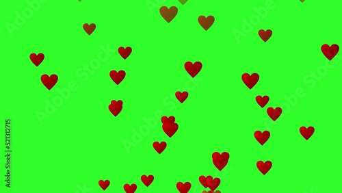 Hearts rising across the screen on green screen background. Heart particles rising across the screen. Animation for valentine's day, love, wedding and wedding day