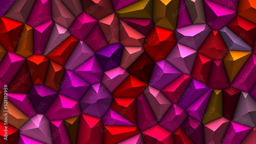 Beautiful abstract background of red pink 3d voronoi gems.
