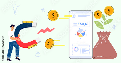 Cashback service Financial savings and money exchange concept Vector illustration Paying online and receiving bonus money or reward back Landing page or web banner. Banking system cashback on Internet