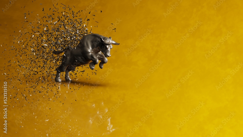 Bronze bull with brown particles in dramatic contrasting light