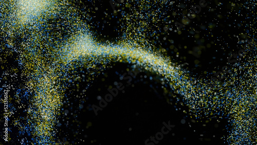 Animation of swirl of colorful dust. Animation. Streams of dust swell on black background. Colorful dust moves like vortex as if magnetized