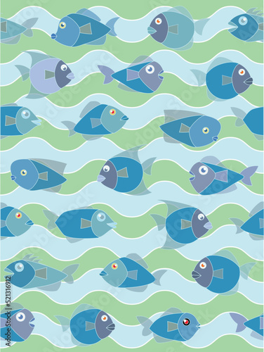 Seamless blue tone stylized fish for stamping, wrapping or wrapping paper. 