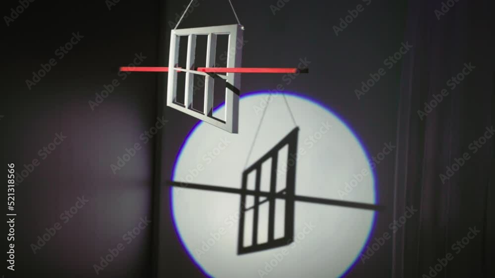 optical illusion, a white window with a red handle spinning background of its shadow, science and physics