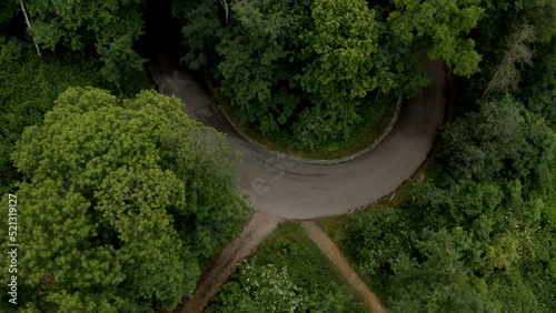Aerial view of the Ford Mustang in the forest in Limburg, the Netherlands. photo