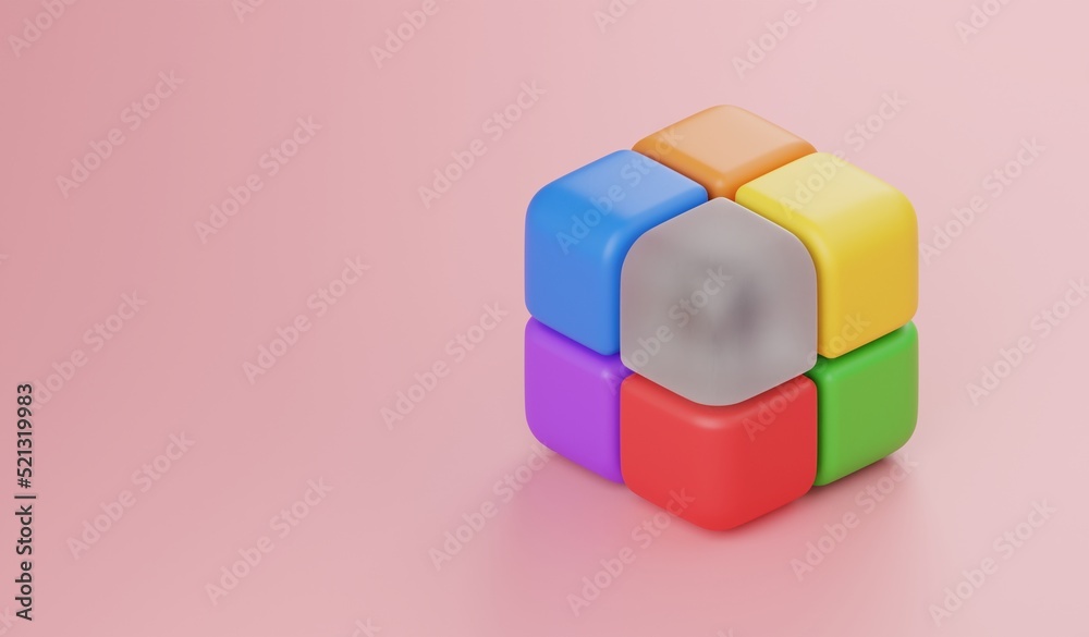 3D illustration Colorful Cube concept design object 3D illustration Colorful Cube concept design object