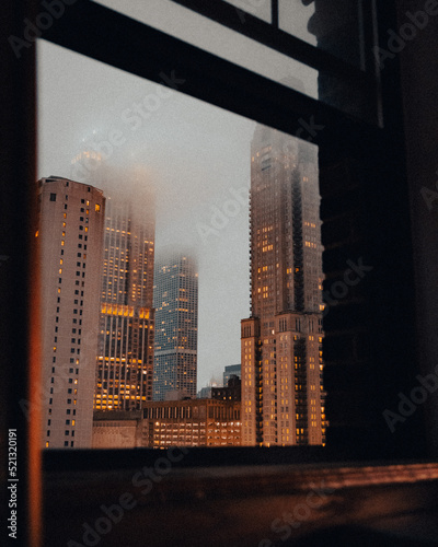 Photography city skyline on foggy night