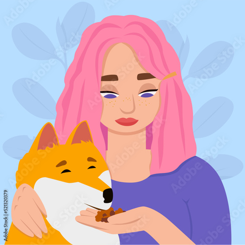 Woman takes care of a dog