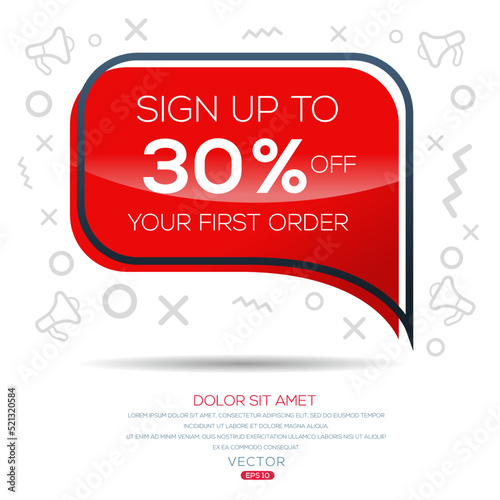 Sign up to 30% off your first order, Vector illustration. 