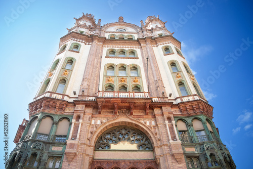Main facade of the Parisi passage, also called Parizsi udvar, also called brudern house, an art nouveau secession building of Budapest, Hungary, opened in 1909...
