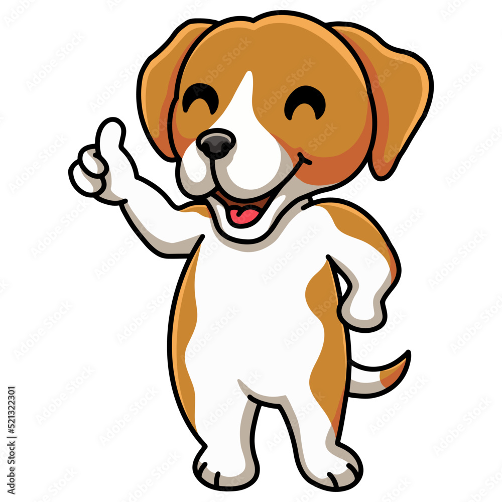 Cute little beagle dog cartoon giving thumb up Cute little beagle dog cartoon giving thumb up