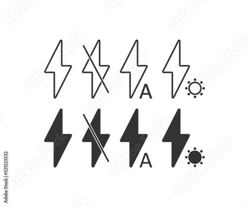 Photo flash icon set. Electric energy symbol. Sign app button vector.