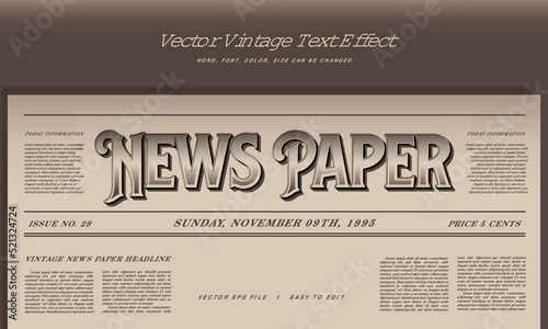 Vintage News Paper text effect Classic Heritage Retro editable template