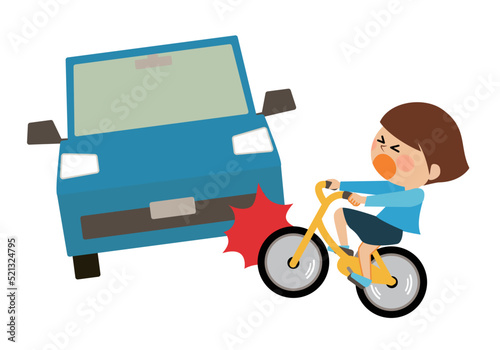 自転車に乗った人と自動車の衝突事故のイラスト