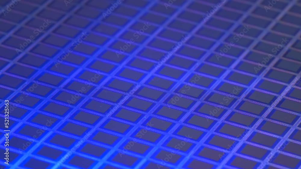 Detail of silicon wafer reflects blue color. Electronics, semiconductor of electricity. Formed silicon into semi-conductive wafers for integrated circuits or microchips, computer chip production Detail of silicon wafer reflects blue color. Electronics, semiconductor of electricity. Formed silicon into semi-conductive wafers for integrated circuits or microchips, computer chip production