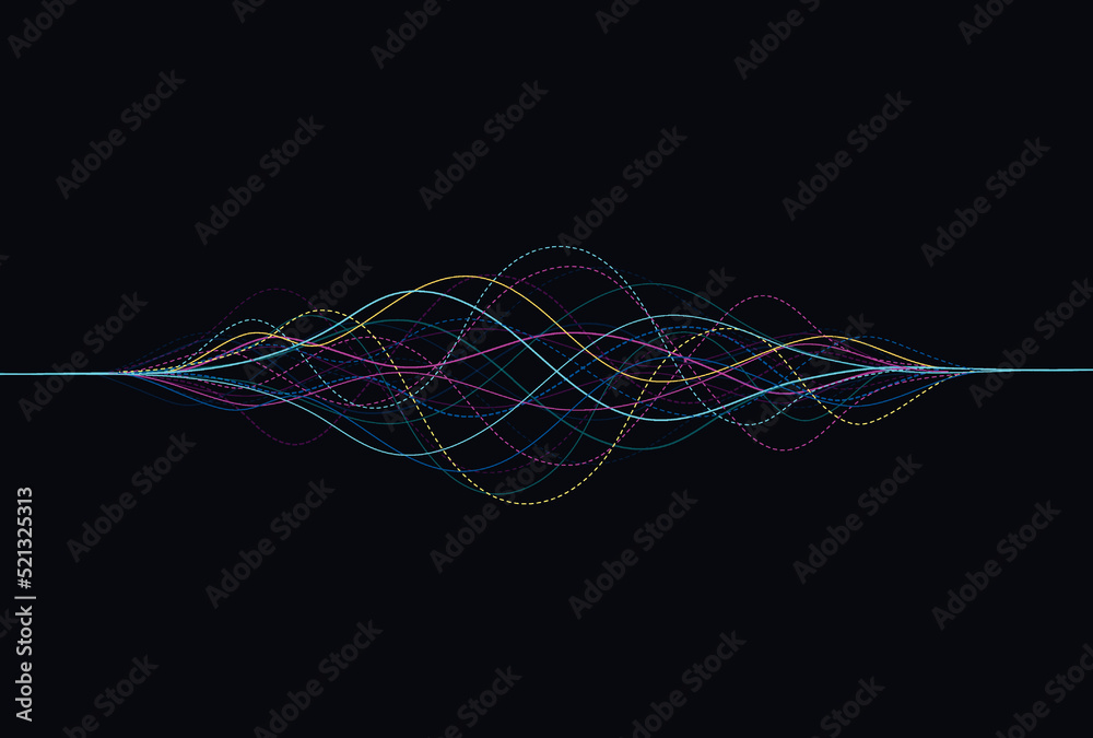 Wave lines flowing dynamic. Artificial intelligence deep learning visualization networks concept for AI, music, sound. Vector illustration