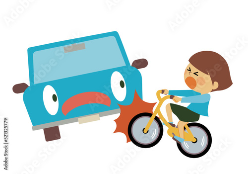 自転車に乗った人と自動車の衝突事故のイラスト