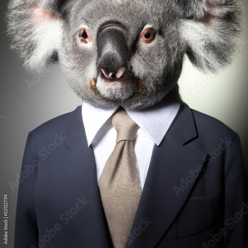 Canvas Print Koala wearing a suit, smart corporate business Koala in a suit studio portrait