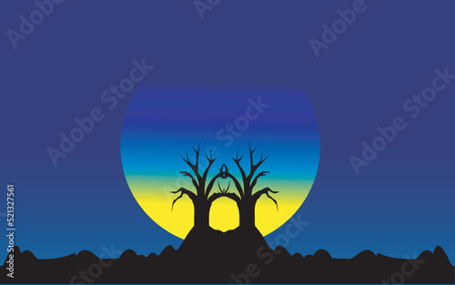Amazing. Halloween festival and celebration abstract background, coffin or casket with graveyard, castle, moon, bat, thunderbolt or lightning and copy space.