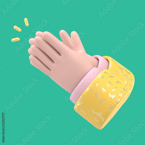 Cartoon character hands clapping or applause with loud noise. Business clip art isolated on green background. Performance 3d illustration. photo