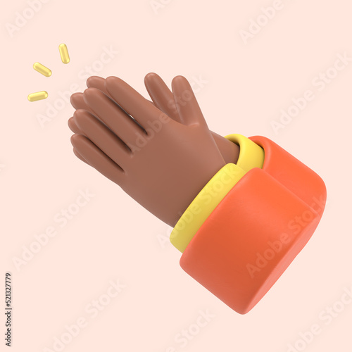 Cartoon character hands clapping or applause with loud noise. Business clip art isolated on yellow background. Performance 3d illustration. photo