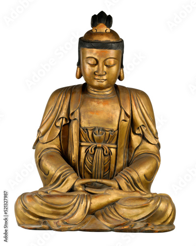 Buddhist statue gold vintage with clipping path.