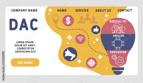 DAC - Digital-to-Analog Converter acronym. business concept background. vector illustration concept with keywords and icons. lettering illustration with icons for web banner, flyer, landing pag