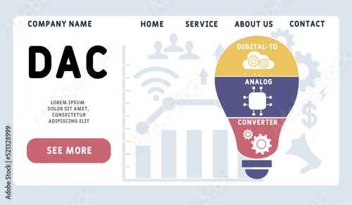 DAC - Digital-to-Analog Converter acronym. business concept background. vector illustration concept with keywords and icons. lettering illustration with icons for web banner, flyer, landing pag