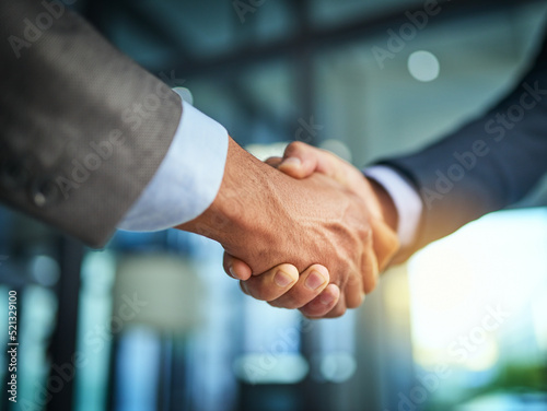 Slika na platnu Handshake, collaboration and businessmen celebrating and congratulating on success for a sealed deal