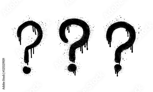 Set of Spray painted graffiti question marks in black over white. question drip symbol.  isolated on white background. vector illustration